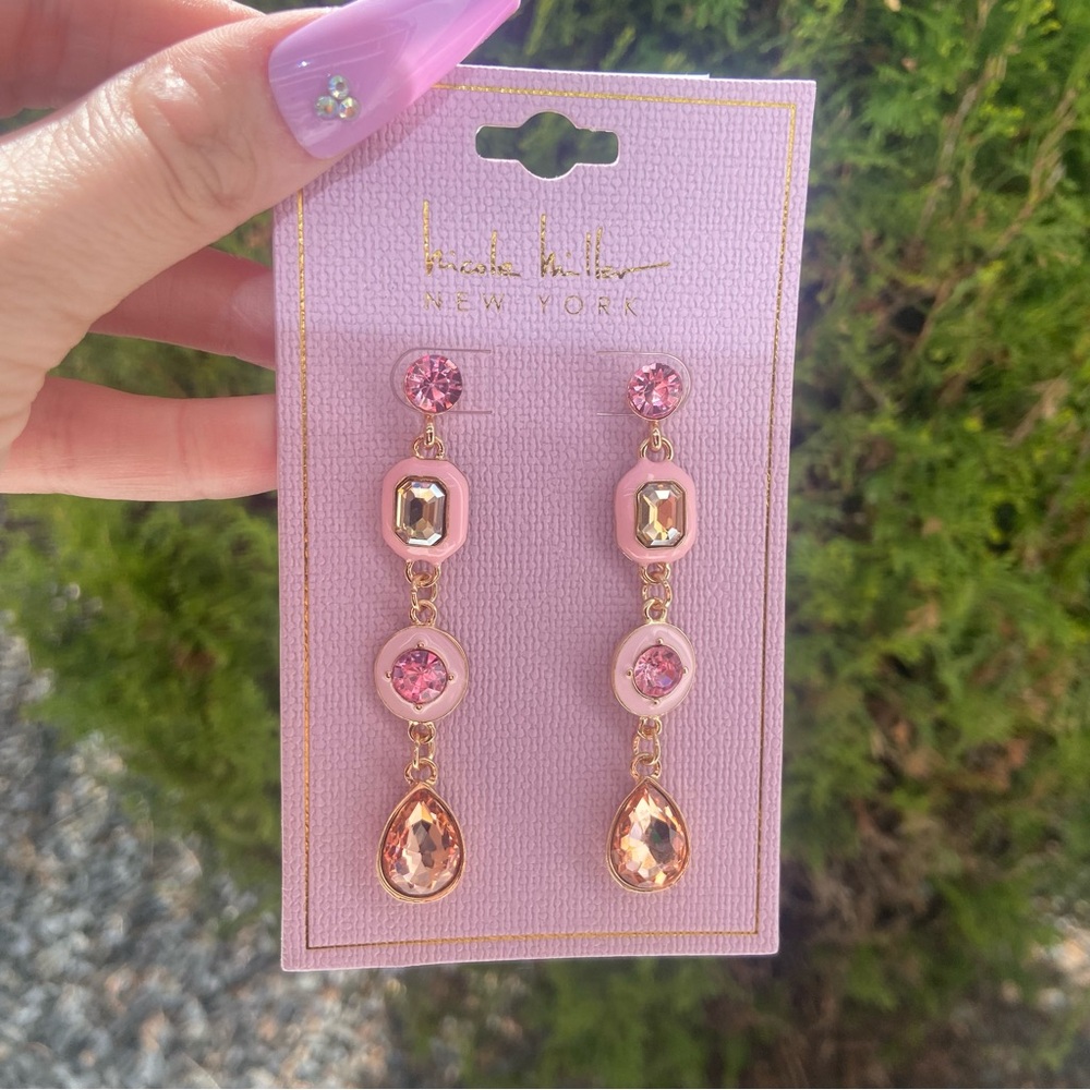 Pink and Gold Drop Earrings / Spring Dangle Earrings